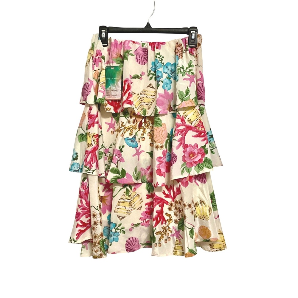 True destinations resort wear Boho tier ruffle tropical skirt FLORAL SEA NWT M